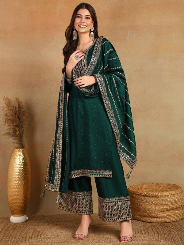 Floral Embroidered Regular Kurta with Palazzos & With Dupatta