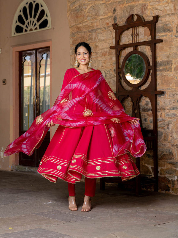 Opulent Pink Gota Anarkali Kurta With Pant & Dupatta (Set of 3)