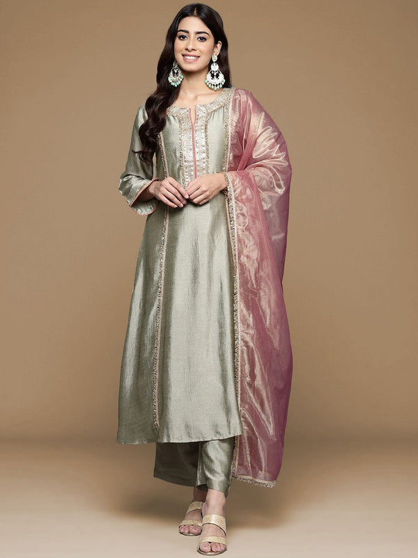 Women Embroidered Straight Kurta & Trouser With Dupatta