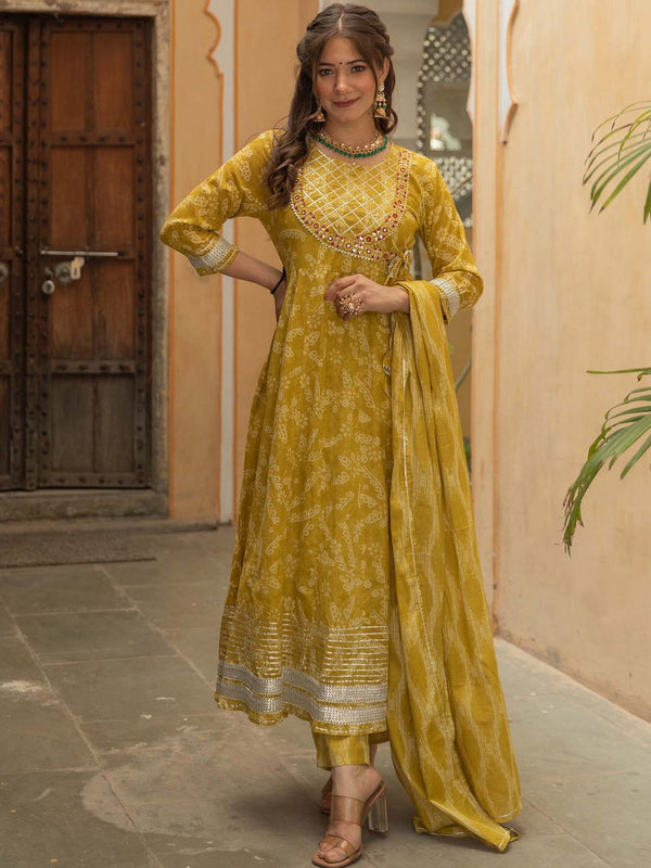 Lemon Green Anarakali Suit (Set of 3)