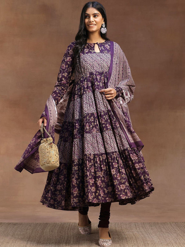 Women Floral Printed Panelled Kurta with Churidar & With Dupatta