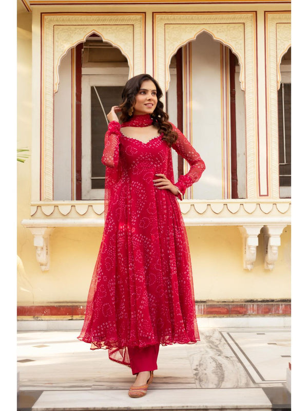 Dhani Pink Anarkali Kurta with Pant and Dupatta (Set of 3)