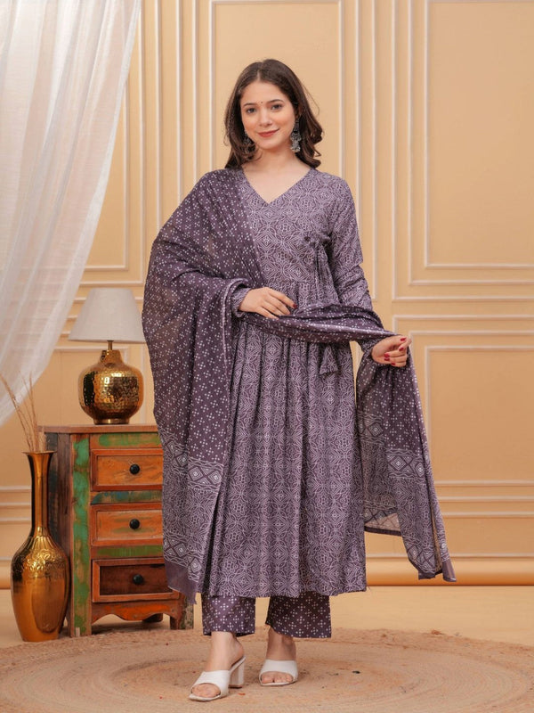 Floral Printed V-Neck Pure Cotton Angrakha Kurta With Palazzo And Dupatta